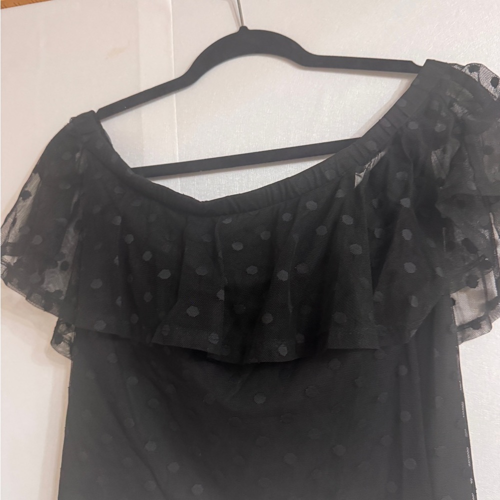 Black Off-Shoulder Polka Dot Dress